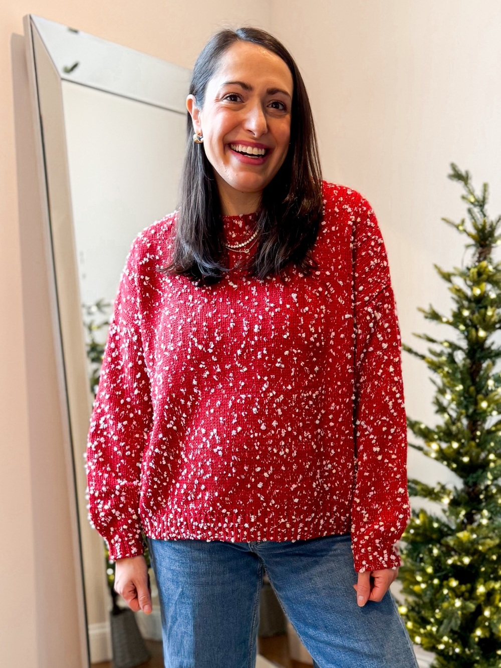 Cupshe Red Speckled Knit Pullover Sweater